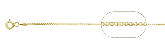 CLOSEOUT 20% OFF! 019-1MM Yellow Gold Plated Box Chain .925 Solid Sterling Silver Available in 16"- 26" inches NEW