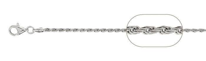 040-2MM Rhodium Plated Rope Chain .925 Solid Sterling Silver Available in 7"- 24" inches NEW