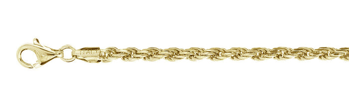 CLOSEOUT 20% OFF! 080-4MM Yellow Gold Plated Rope Chain .925 Solid Sterling Silver Available in 8"- 30" inches NEW