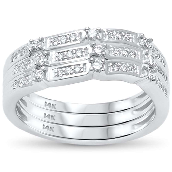 DIAMOND CLOSEOUT! .35ct G SI 14kt White Gold Three Band Set Diamond Stackable Rings Size 6.5