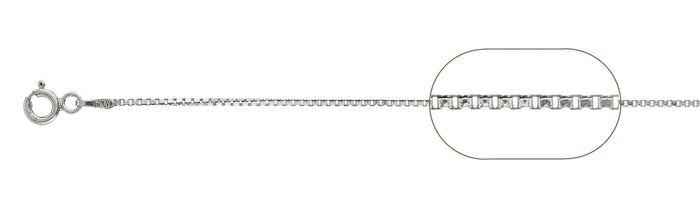019-1MM Rhodium Box Chain .925 Solid Sterling Silver Sizes 16-30"