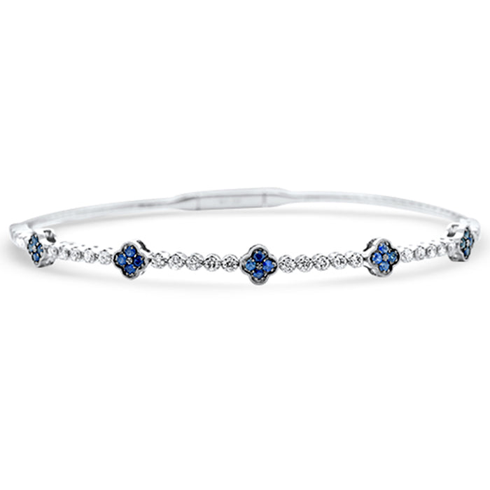 SPECIAL!.95ct G SI 14K White Gold Diamond & Blue Sapphire Gemstone Flower Bangle Bracelet