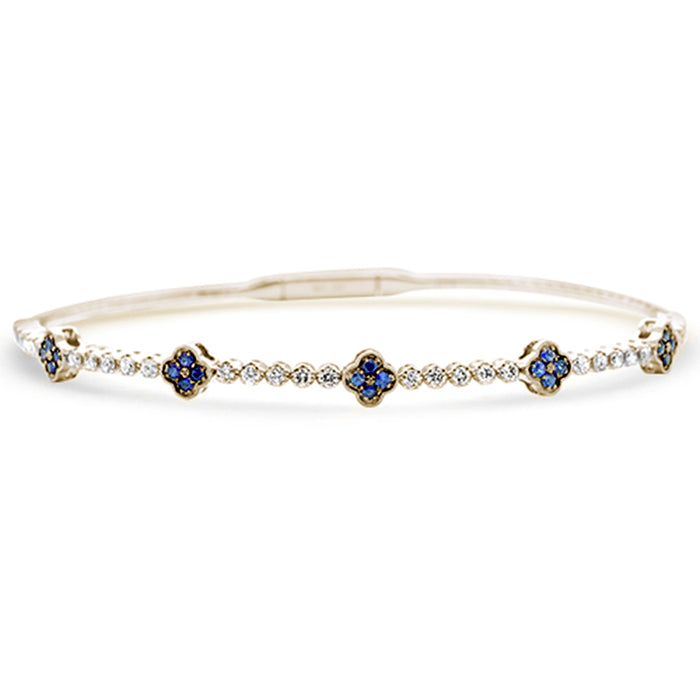 SPECIAL!.95ct G SI 14K Yellow Gold Diamond & Blue Sapphire Gemstone Flower Bangle Bracelet
