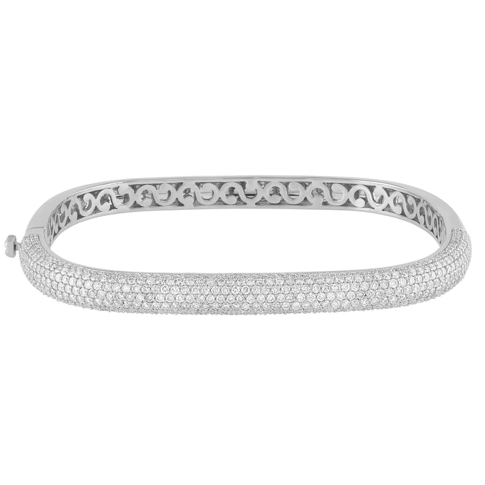 SPECIAL! 3.32ct G SI 14K White Gold Diamond Pave Medium Square Bangle Bracelet 6.5"