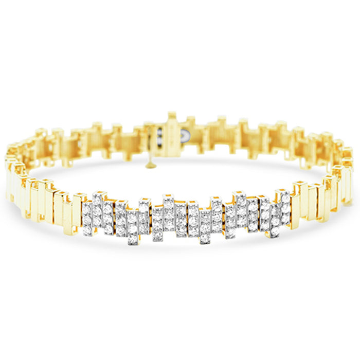SPECIAL!1.00ct G SI 14K Yellow Gold Diamond Modern Zig Zag Bar Bracelet 7" Long