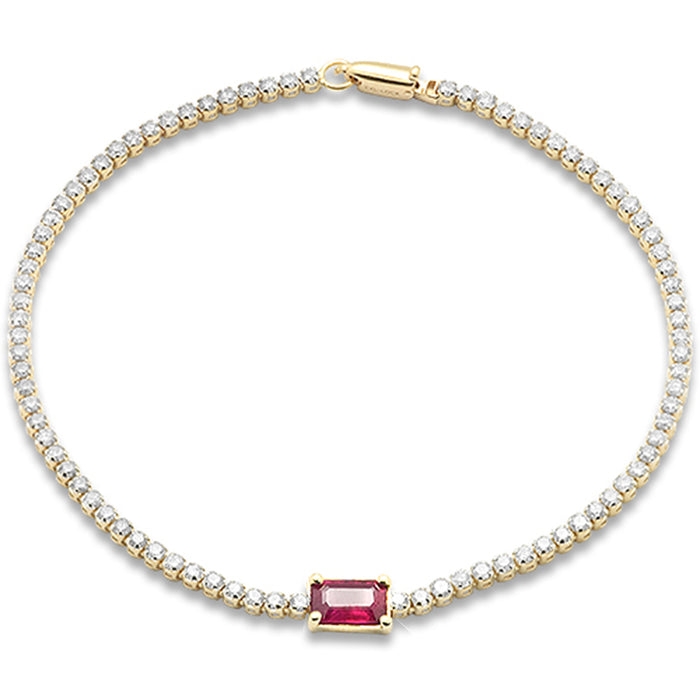 SPECIAL!1.70ct G SI 14K Yellow Gold Diamond & Ruby Gemstone Tennis Bracelet 7" Long