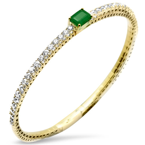 SPECIAL! 1.40ct G SI 14K Yellow Gold Diamond & Emerald Gemstone Bangle Bracelet