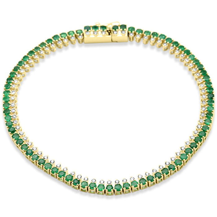 SPECIAL! 2.93ct G SI 14K Yellow Gold Diamond & Emerald Gemstone Elegant Tennis Bracelet 7" Long