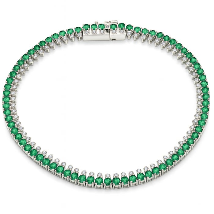 SPECIAL! 3.05ct G SI 14K White Gold Diamond & Emerald Gemstone Elegant Tennis Bracelet 7" Long