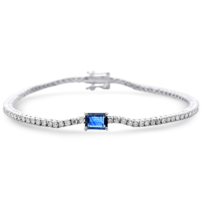 SPECIAL! 1.60ct G SI 14K White Gold Diamond & Blue Sapphire Gemstone Tennis Bracelet 7"