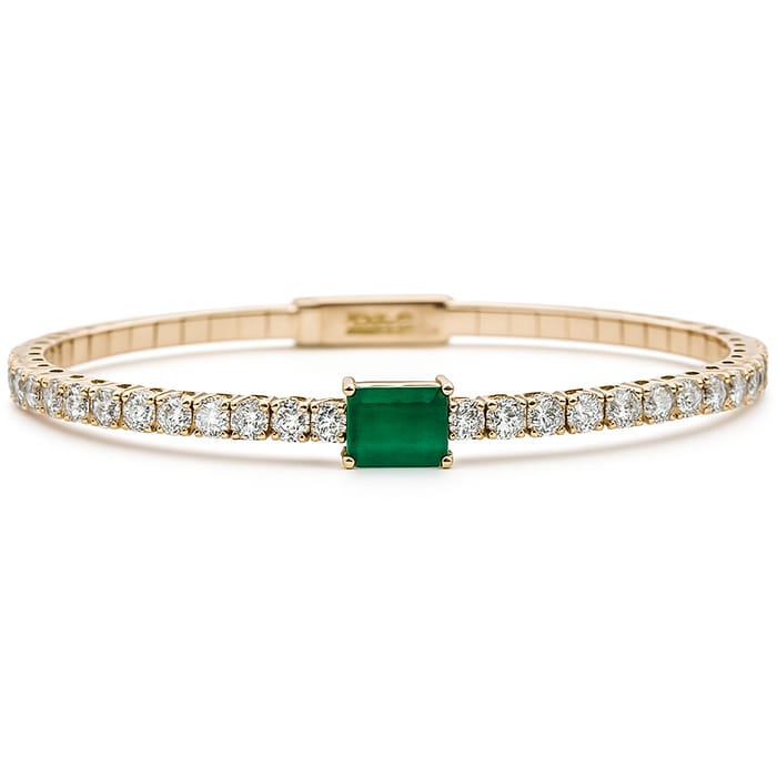 SPECIAL! 5.14ct G SI 14K Yellow Gold Diamond & Emerald Bangle Bracelet