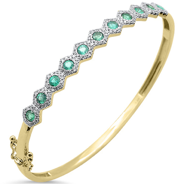 SPECIAL! 1.96ct G SI 14K Yellow Gold Octagon Shape Diamond & Emerald Gemstone Bangle Bracelet