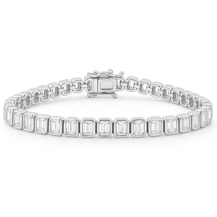 SPECIAL! 5.74ct G SI 14K White Gold Bezel Set Emerald Cut Diamond Tennis Bracelet 7" Long