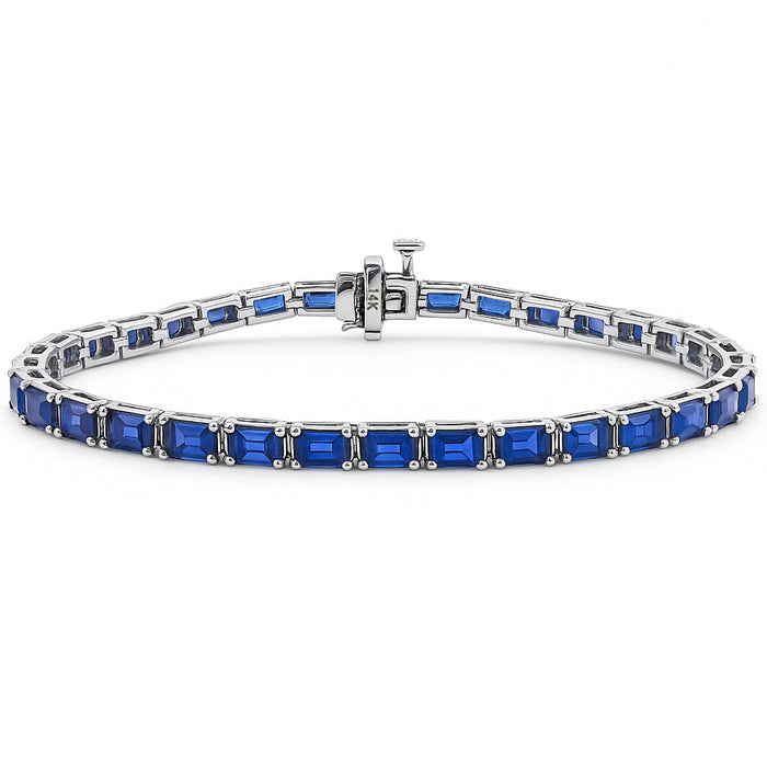 SPECIAL! 9.82ct G SI 14K White Gold East West Set Blue Sapphire Gemstone Bracelet 7" Long