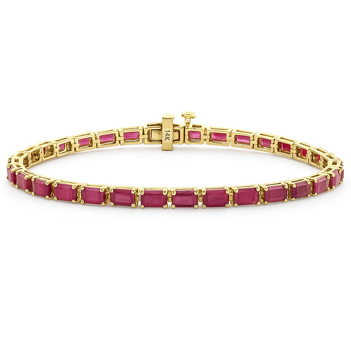 SPECIAL! 11.20ct G SI 14K Yellow Gold East West Set Ruby Gemstone Tennis Bracelet 7" Long