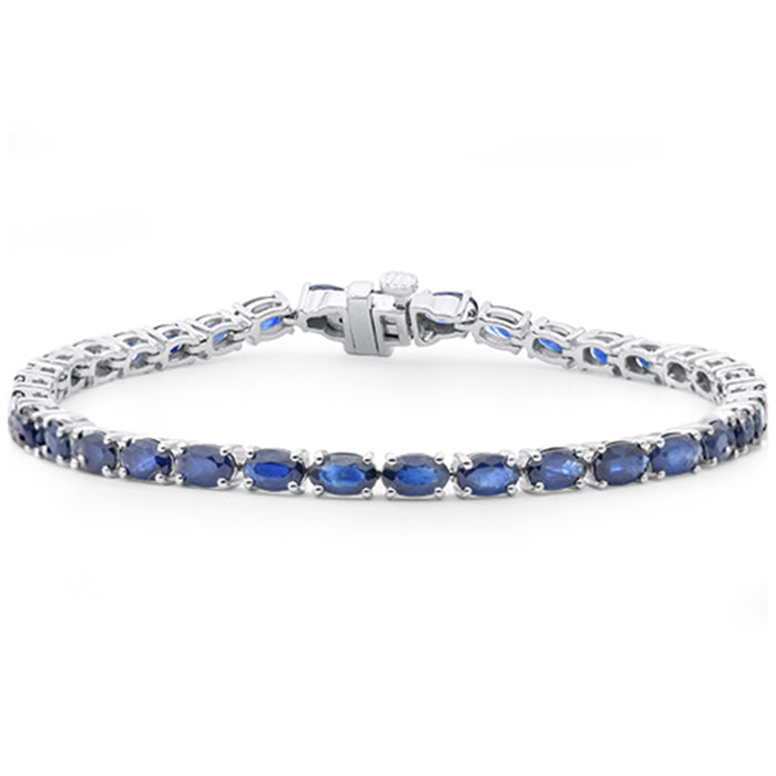 SPECIAL! 9.78ct G SI 14K White Gold Oval Shape Blue Sapphire Gemstone Tennis Bracelet 7" Long