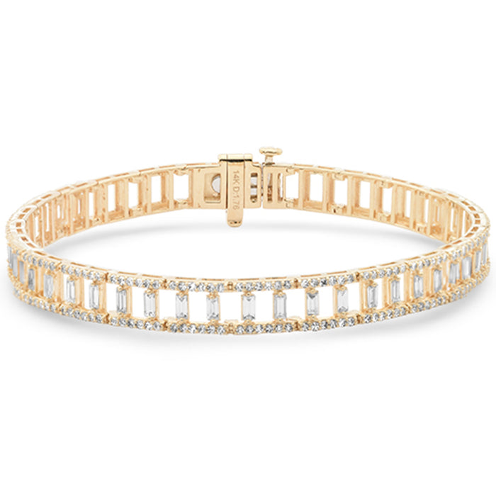 SPECIAL! 1.73ct G SI 14K Yellow Gold Round & Baguette Diamond Bracelet 7" Long