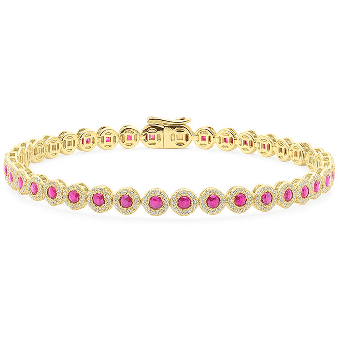 SPECIAL! 3.81ct G SI 14K Yellow Gold Diamond & Ruby Gemstone Bracelet 7" Long