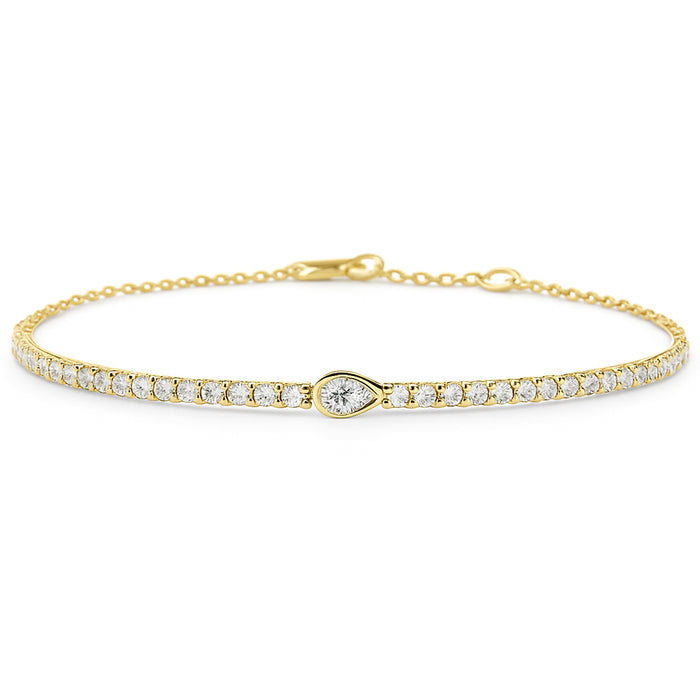 SPECIAL! .75ct G SI 14K Yellow Gold Pear Shape Diamond Tennis Chain Bracelet 7" Long