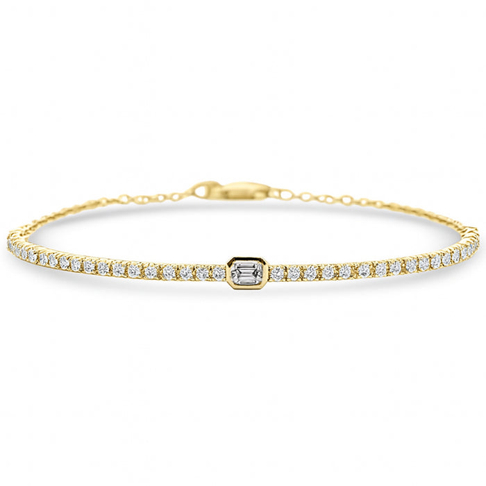 SPECIAL! .75ct G SI 14K Yellow Gold Emerald Cut Diamond Tennis Chain Bracelet 7" Long