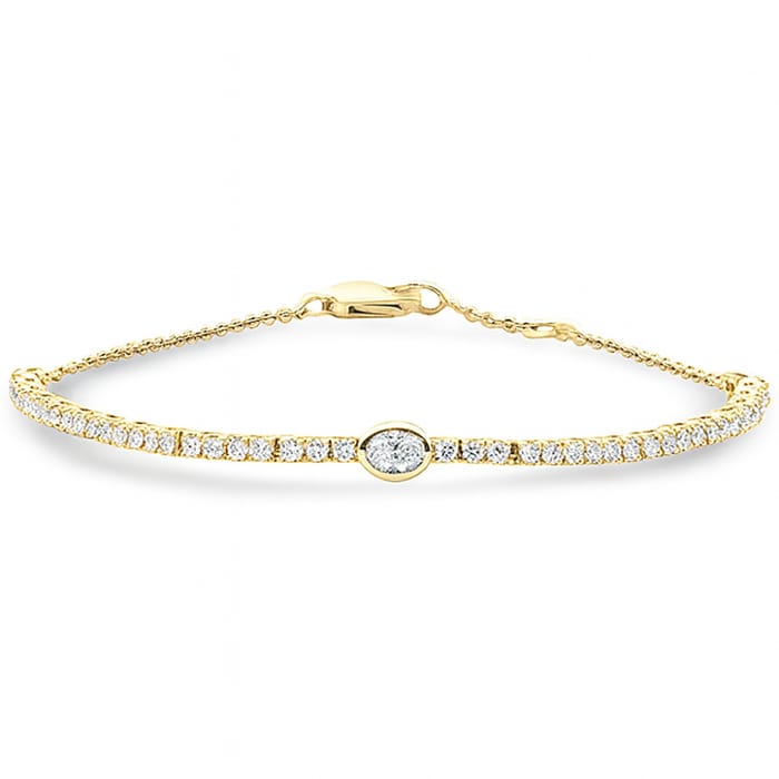 SPECIAL! .77ct G SI 14K Yellow Gold Oval Cut Diamond Tennis Chain Bracelet 7" Long