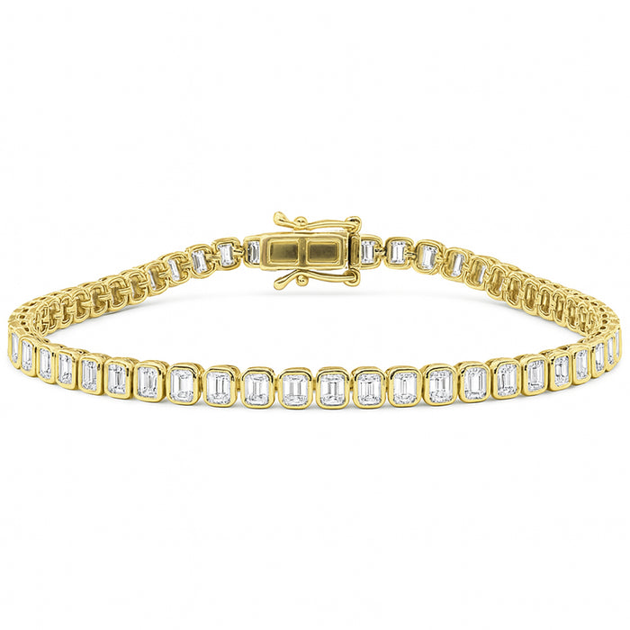 SPECIAL! 4.35ct G SI 14K Yellow Gold Emerald Cut Diamond Bezel Set Tennis Bracelet 7" Long