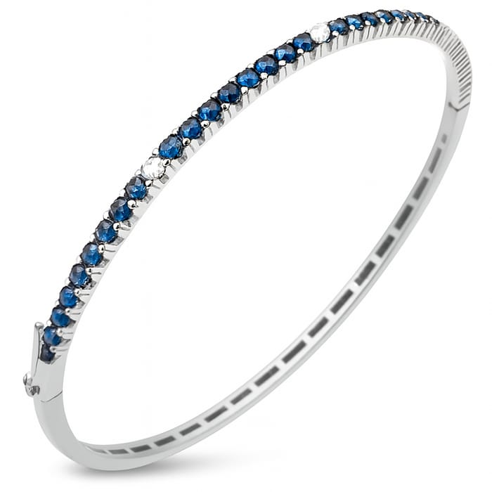 SPECIAL! 1.72ct G SI 14K White Gold Diamond & Blue Sapphire Gemstone Bangle Bracelet