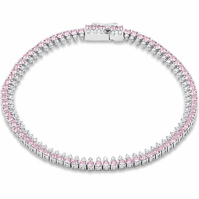 SPECIAL! 4.32ct G SI 14kt White Gold Diamond & Pink Sapphire Gemstone Elegant Tennis Bracelet 7" Long