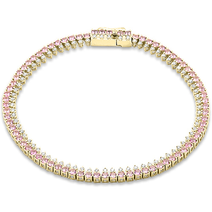 SPECIAL! 3.63ct G SI 14kt Yellow Gold Diamond & Pink Sapphire Gemstone Elegant Tennis Bracelet 7" Long