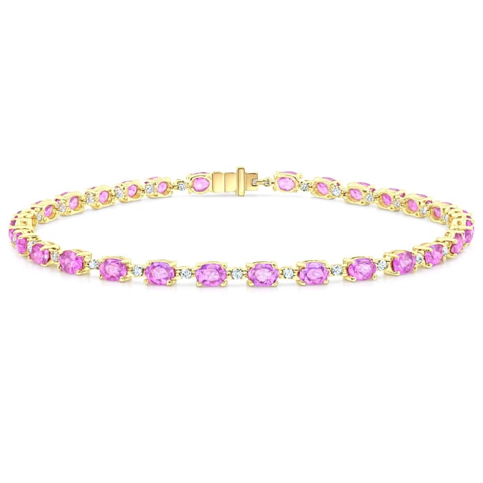 SPECIAL! 5.18ct G SI 14KT Yellow Gold Diamond & Pink Sapphire Gemstone Tennis Bracelet 8"