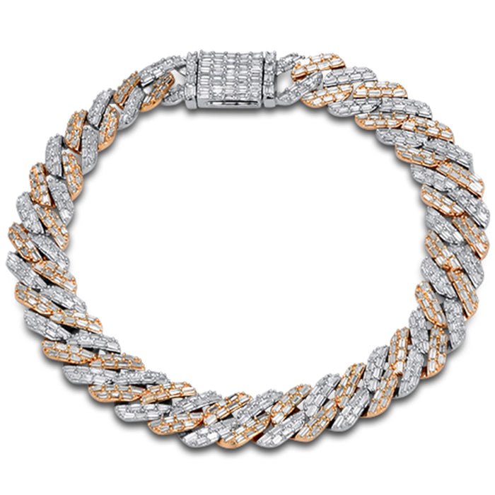 SPECIAL! 3.28ct G SI 14kt Two Tone Gold Baguette Diamond Cuban Link Bracelet 8" Long