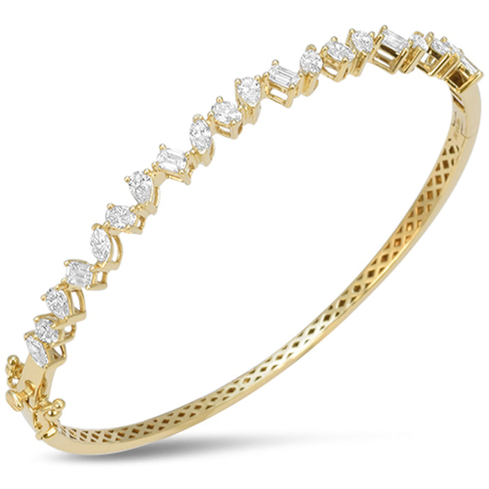 SPECIAL! 2.01ct G SI 14kt Yellow Gold Multi Shape Diamond Bangle Bracelet