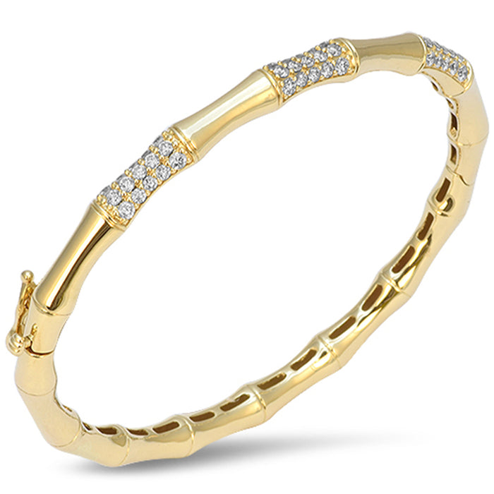 SPECIAL! .98ct G SI 14kt Yellow Gold Diamond Bamboo Design Bangle Bracelet