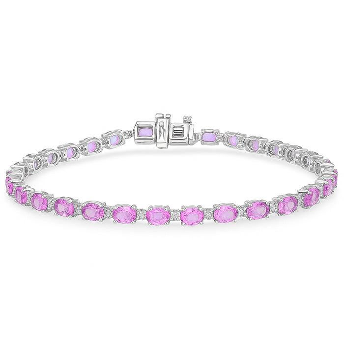 SPECIAL! 5.32ct G SI 14kt White Gold Diamond & Pink Sapphire Gemstone Tennis Bracelet 7" Long