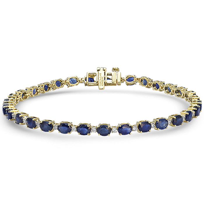SPECIAL! 6.92ct G SI 14kt Yellow Gold Diamond & Blue Sapphire Gemstone Tennis Bracelet 7" Long