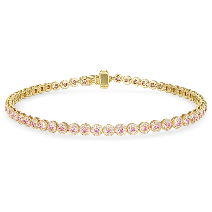 SPECIAL! 1.55ct G SI 14kt Yellow Gold Diamond & Pink Sapphire Gemstones Tennis Bracelet 7.25" Long