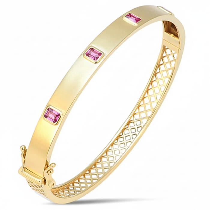 SPECIAL! 1.20ct G SI 14kt Yellow Gold Pink Sapphire Gemstone Bangle Bracelet