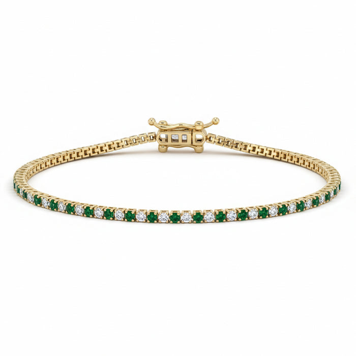 SPECIAL! 1.83ct G SI 14kt Yellow Gold Diamond & Emerald Gemstone Tennis Bracelet Size 6.5