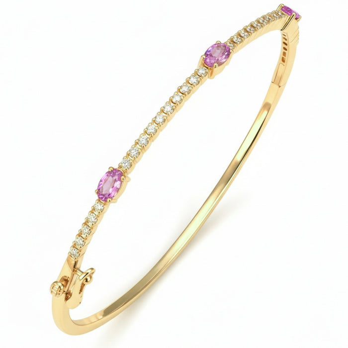 SPECIAL! 1.22ct G SI 14kt Yellow Gold Diamond & Pink Sapphire Gemstone Bangle Bracelet