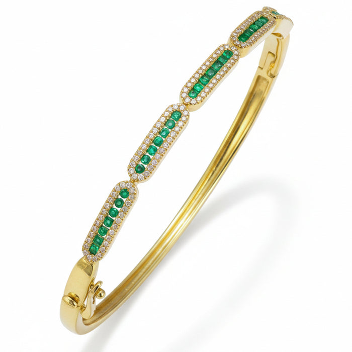 SPECIAL! .90ct G SI 14kt Yellow Gold Diamond & Emerald Gemstone Bangle Bracelet