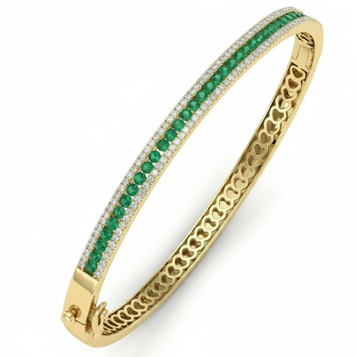 SPECIAL! 1.52ct G SI 14kt Yellow Gold Diamond & Emerald Gemstone Bangle Bracelet