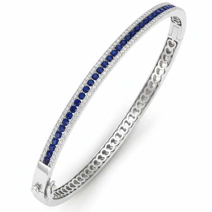 SPECIAL! 1.58ct G SI 14kt White Gold Diamond & Blue Sapphire Gemstone Bangle Bracelet