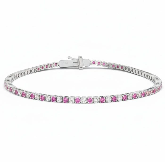 SPECIAL! 2.06ct G SI 14kt White Gold Diamond & Pink Sapphire Gemstone Tennis Bracelet 7" Long