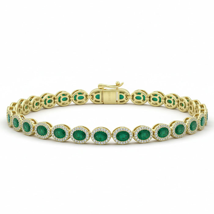 SPECIAL! 5.14ct G SI 14kt Yellow Gold Diamond & Emerald Gemstone Tennis Bracelet 7.5" Long