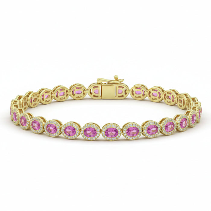 SPECIAL! 7.28ct G SI 14kt Yellow Gold Diamond & Pink Sapphire Gemstone Tennis Bracelet 7.5" Long