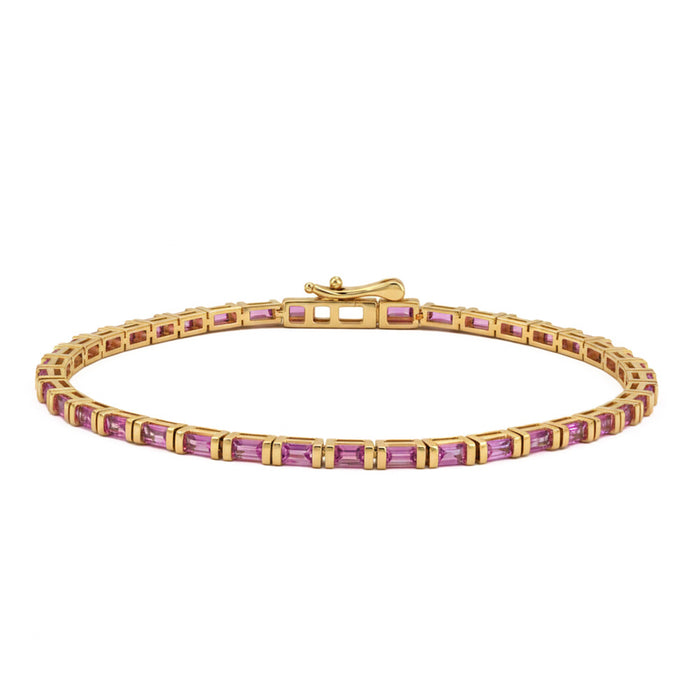 SPECIAL! 2.20ct 14kt Yellow Gold Pink Sapphire Gemstone Bracelet 7" Long