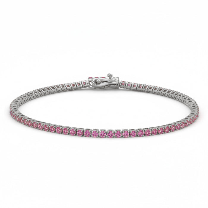 SPECIAL! 2.23ct G SI 14kt White Gold Pink Sapphire Gemstone Tennis Bracelet 7" Long