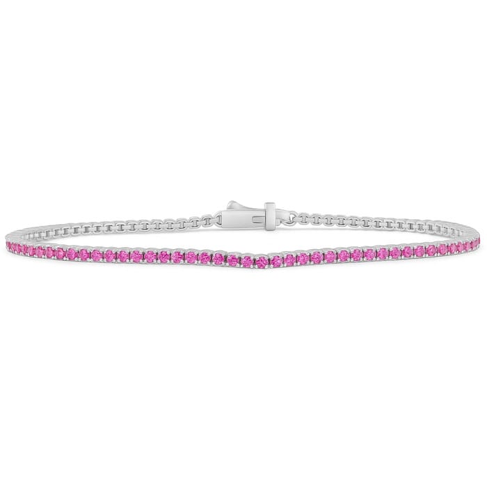 SPECIAL! 1.77ct G SI 14K White Gold Natural Intense Pink Sapphire Tennis Bracelet 7"