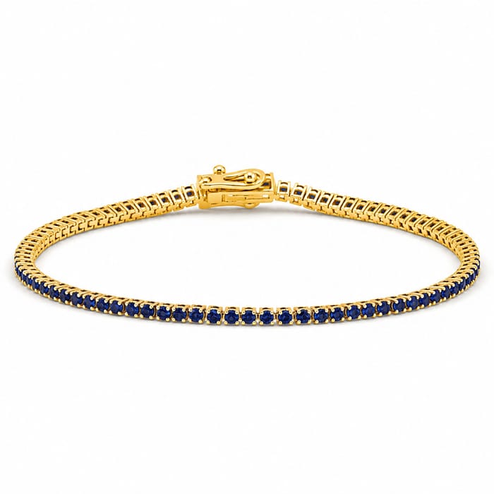 SPECIAL! 2.13ct G SI 14kt Yellow Gold Blue Sapphire Gemstone Tennis Bracelet 7" Long