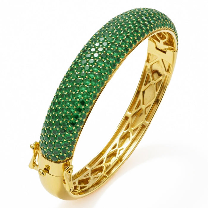 SPECIAL! 6.31ct G SI 14kt Yellow Gold Emerald Pave Set Gemstone Bangle Bracelet